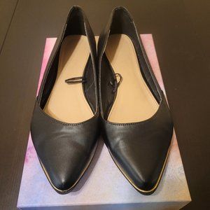 Joe Fresh Black Leather-Style Pointed Flats with Gold Detail